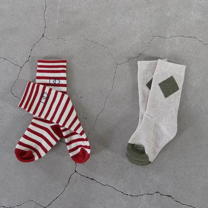 ベビー用靴下・タイツ ＊メーカー直送＊ キッズソックス 靴下4足セット レターロゴボーダー水玉ドット ミドル丈ソックス【mh0008506】