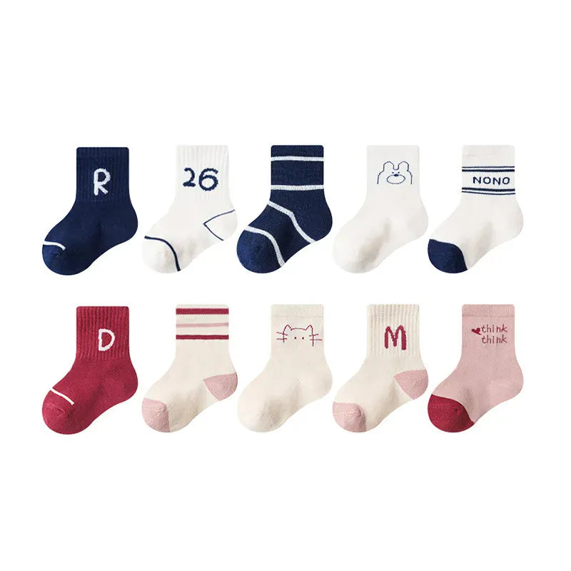 ベビー用靴下・タイツ ベビー キッズ アニマル レターロゴ ソックス 靴下 5足 セット【mh0001548】