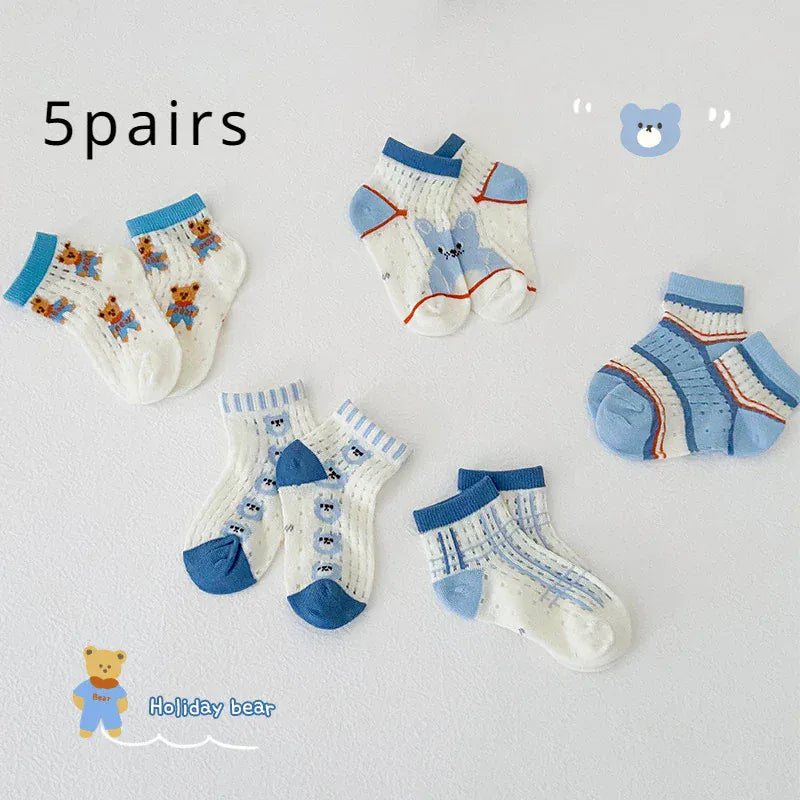 ベビー用靴下・タイツ キッズソックス 靴下5足セット カラフル メッシュ サマーショートソックス【mh0006102】