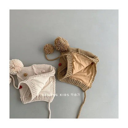 ベビー用帽子 ベビー帽子 ポンポン付きニットキャップボンネット 5カラー【mh0006952】