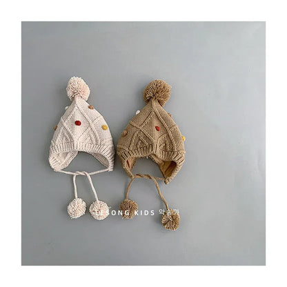 ベビー用帽子 ベビー帽子 ポンポン付きニットキャップボンネット 5カラー【mh0006952】