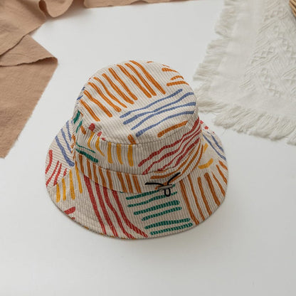 ベビー用帽子 51-53cm bucket hat キッズ帽子 キャップ バケットハット 野球帽 コーデュロイ チーズ/カラフルストライプ【mh0006330】