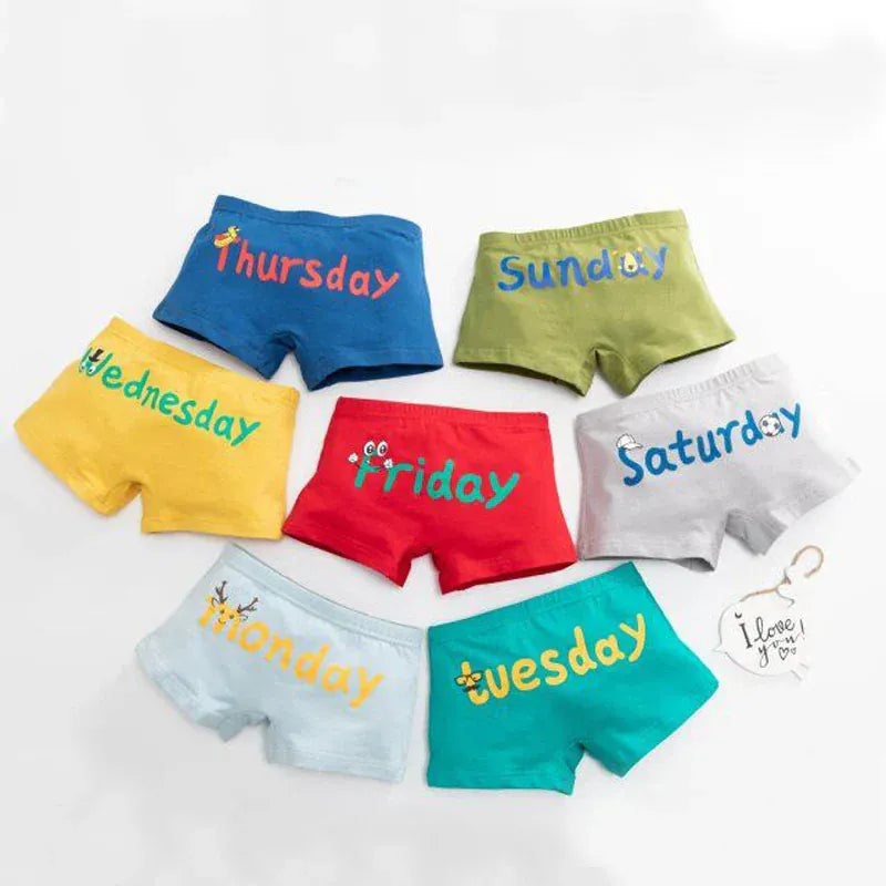 幼児用下着 キッズショーツ 男の子下着 ボーイズパンツ アンダーウェア 7枚セット ボクサーブリーフ 曜日デザイン【mh0005823】