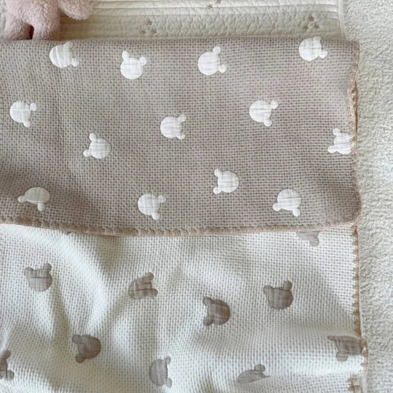 ベビーブランケット・タオル ベビー ブランケット リバーシブル 毛布 おくるみ スワドル くま ベア ムーン スター 月 星 刺繍 80x150cm【mh0005093】