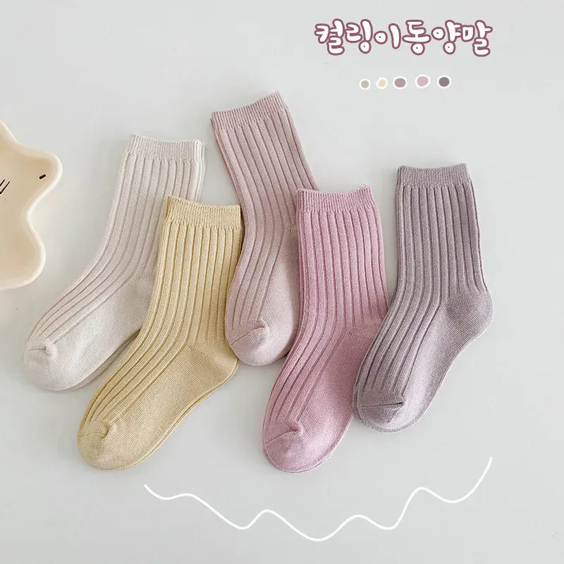 ベビー用靴下・タイツ A / 1-3Y S キッズソックス 靴下5足セット パステル くすみカラー 基本色 無地