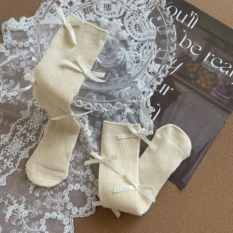 ベビー用靴下・タイツ Apricot / free 1-13year キッズソックス リボンハイソックス【mh0007562】