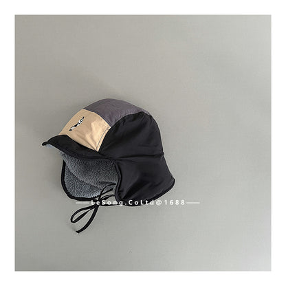 ベビー用帽子 Army Green / One Size キッズ帽子 裏フリース 耳当て付き カラーブロック フライトキャップ【mh0011837】