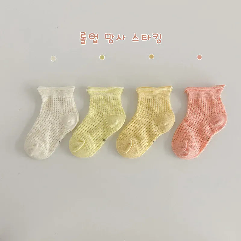 ベビー用靴下・タイツ B / 1-3 Year-old ベビー キッズ サマー メッシュ ショート ソックス 靴下 4ペア セット【mh0001547】