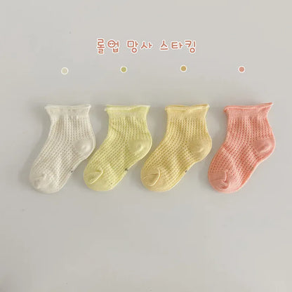 ベビー用靴下・タイツ B / 1-3 Year-old ベビー キッズ サマー メッシュ ショート ソックス 靴下 4ペア セット【mh0001547】