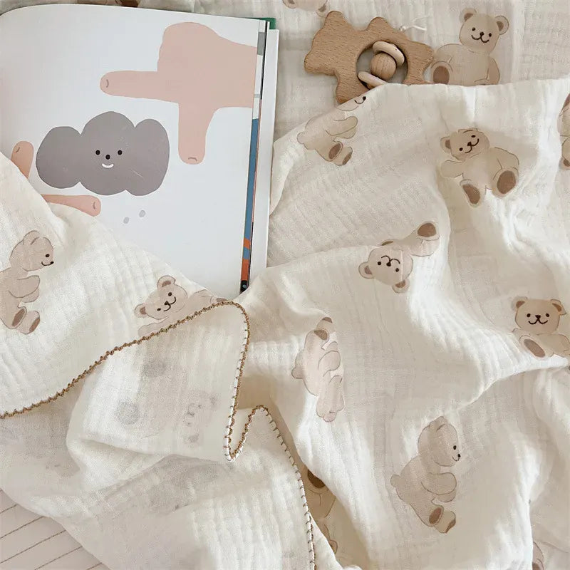 ベビーブランケット・タオル bear blanket / 120X130cm ベビーブランケット ガーゼケット おくるみ スワドル ベアくまプリント 120X130cm【mh0006259】