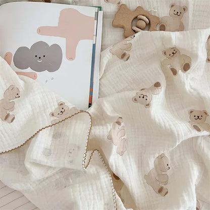 ベビーブランケット・タオル bear blanket / 120X130cm ベビーブランケット ガーゼケット おくるみ スワドル ベアくまプリント 120X130cm【mh0006259】