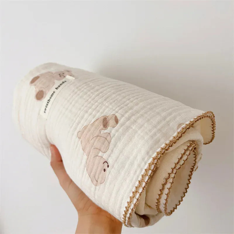 ベビーブランケット・タオル bear blanket / 120X130cm ベビーブランケット ガーゼケット おくるみ スワドル ベアくまプリント 120X130cm【mh0006259】
