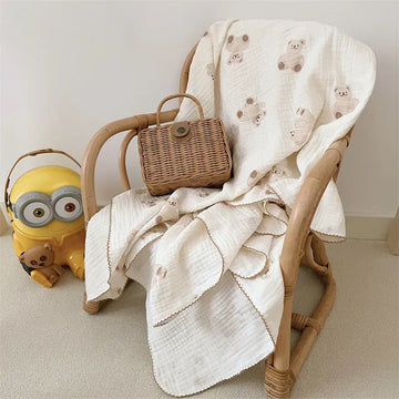 ベビーブランケット・タオル bear blanket / 120X130cm ベビーブランケット ガーゼケット おくるみ スワドル ベアくまプリント 120X130cm【mh0006259】