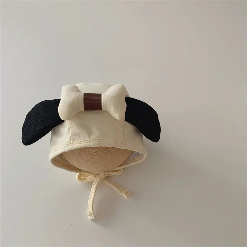 ベビー用帽子 beige / 35-45cm (3-16m) ベビー帽子 耳付きボンネット リボン 犬 パピー コスチューム