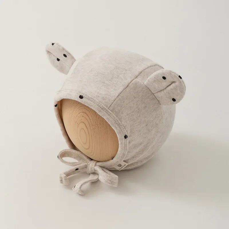 ベビー用帽子 Beige / 35-45cm ベビー帽子 水玉ドット羊耳付きボンネット帽子 3カラー【mh0006960】