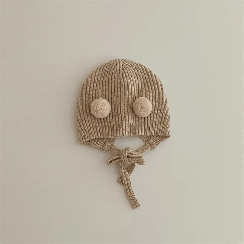ベビー用帽子 beige / 36-42cm 0-10m ベビー帽子 ボンネット ニット帽 ぽんぽん付き帽子 ユニセックス 男の子 女の子 子供服