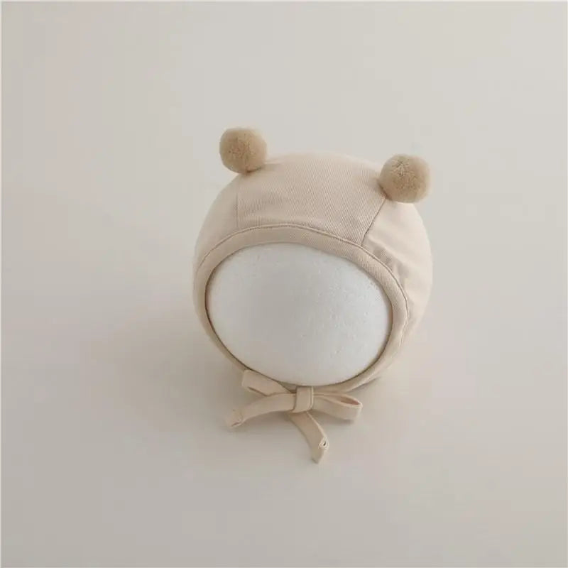 ベビー用帽子 beige / 42-46cm / 取り寄せ（7〜30日） ベビー帽子 くま耳 ぽんぽん ボンネット 薄手