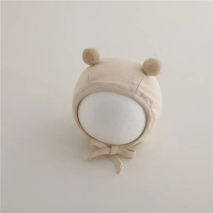 ベビー用帽子 beige / 42-46cm / 取り寄せ（7〜30日） ベビー帽子 くま耳 ぽんぽん ボンネット 薄手