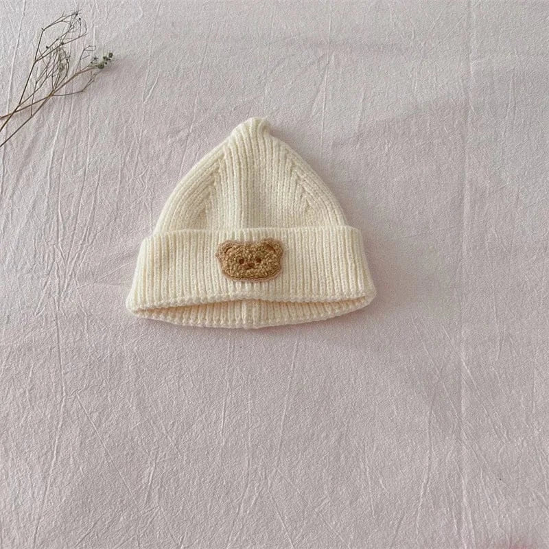 ベビー用帽子 Beige / 46-48cm 0-3Y ベビー帽子 ベアくまワッペンニットキャップビーニーニット帽【mh0007683】
