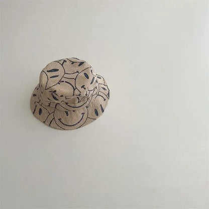 ベビー用帽子 Beige / 48-52cm キッズ帽子 バケットハット バケハ スマイルプリント 4カラー【mh0005922】