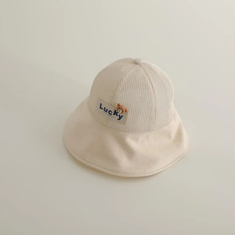 ベビー用帽子 beige / 48-52cm / 取り寄せ（7〜30日） キッズ帽子 メッシュ バケットハット ベアくまタグ サマーハット