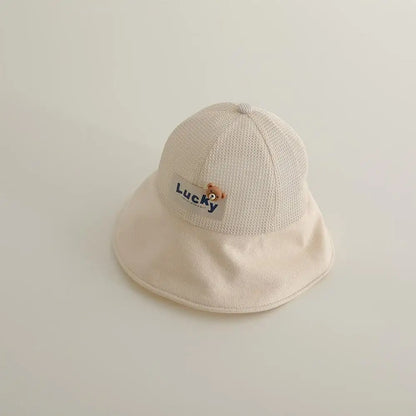 ベビー用帽子 beige / 48-52cm / 取り寄せ（7〜30日） キッズ帽子 メッシュ バケットハット ベアくまタグ サマーハット