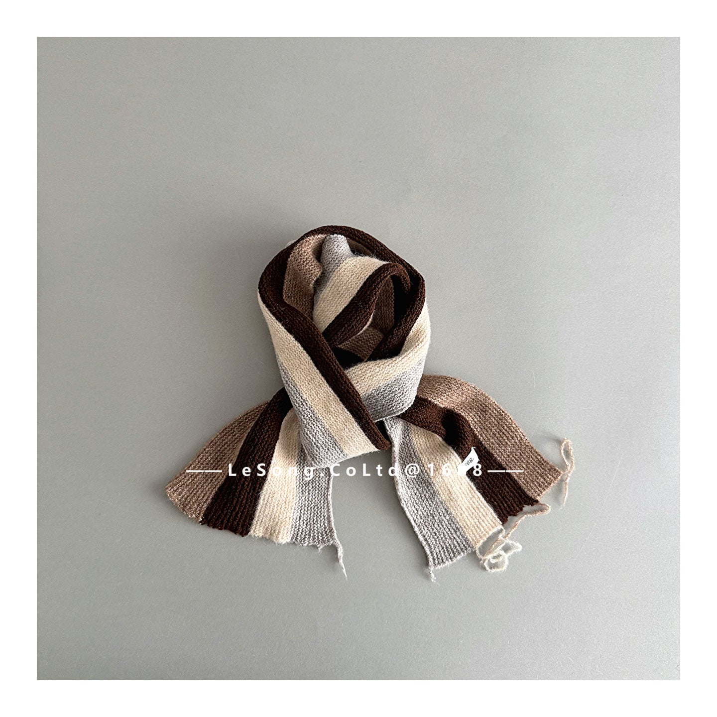 ネックウォーマー Beige brown / One Size キッズマフラー カラフルストライプ ニット ネックウォーマー【mh0011845】