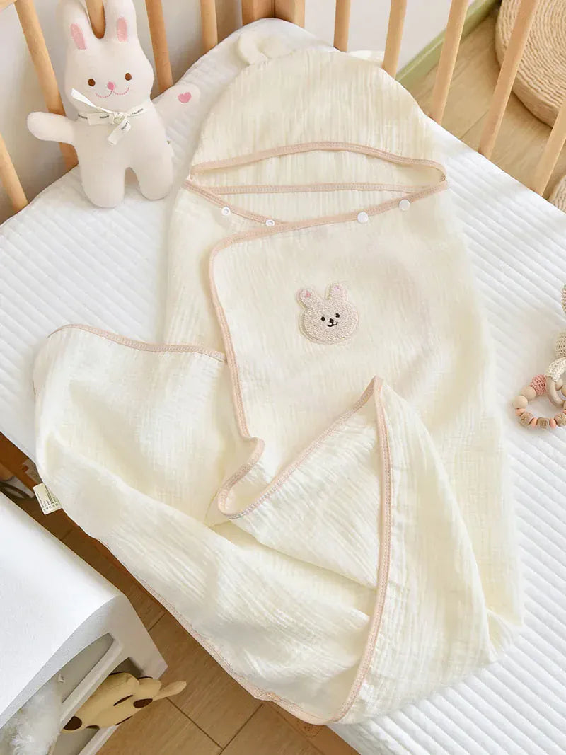ベビーブランケット・タオル beige bunny / 70x100 cm ベビータオル 耳付きフーディおくるみ スワドル ブランケット