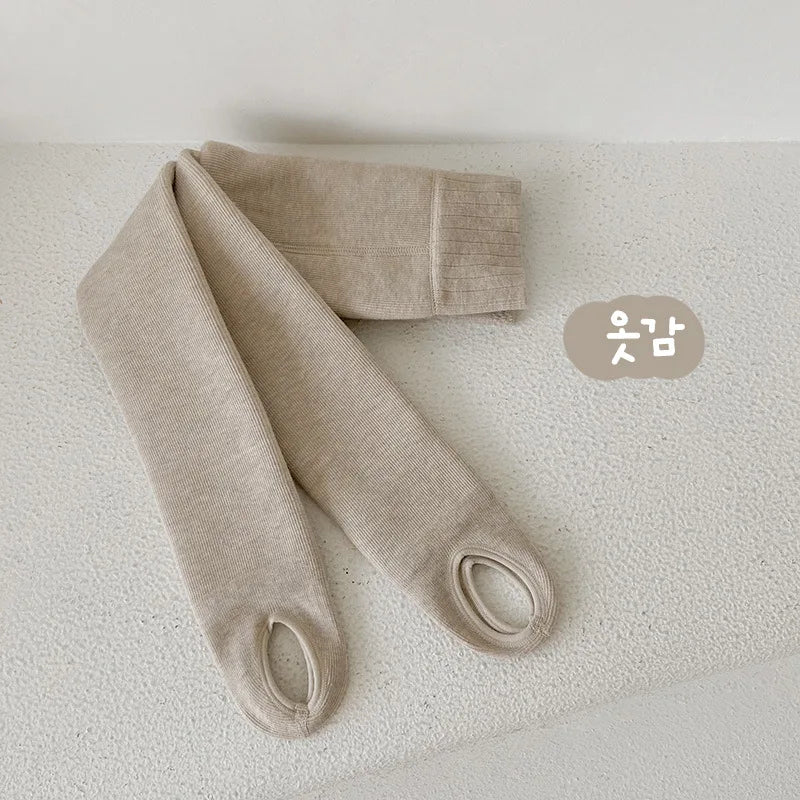 ベビー用靴下・タイツ beige / M for 3-5Y キッズタイツ トレンカ レギンス 裏起毛 防寒【mh0004096】