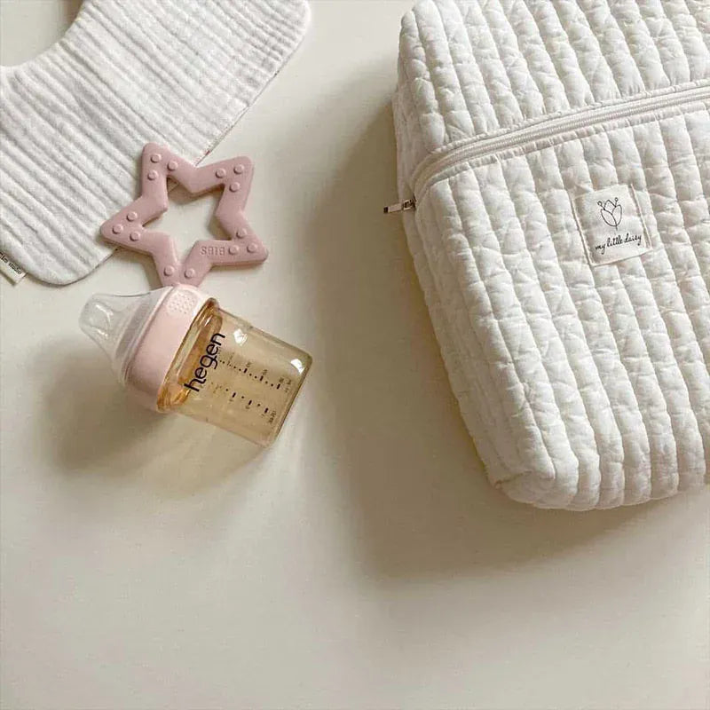 おむつポーチ Beige キルティング哺乳瓶ポーチ おむつポーチ ボトルケース ベビーバッグ アクセサリーケース 無地 ベージュ【mh0005951】