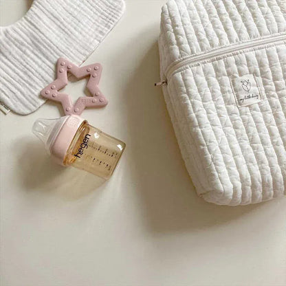 おむつポーチ Beige キルティング哺乳瓶ポーチ おむつポーチ ボトルケース ベビーバッグ アクセサリーケース 無地 ベージュ【mh0005951】