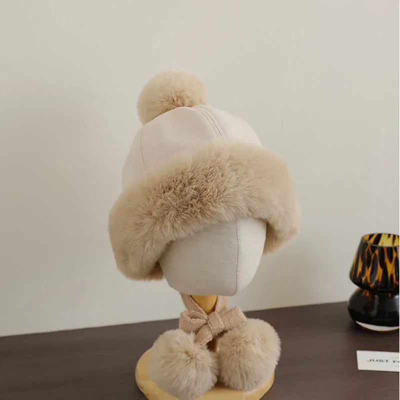 ベビー用帽子 Beige / One Size キッズ帽子 フェイクムートンポンポン付きファーフリースキャップ【mh0007908】