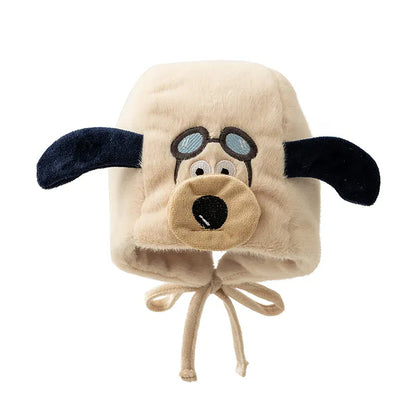 ベビー用帽子 Beige / One Size ベビーキッズ帽子 耳付きフライトドッグ犬刺繍イヤーマフキャップ【mh0008098】
