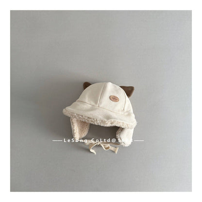 ベビー用帽子 Beige / One Size ベビー帽子 耳付き ねこ耳 スエード調 フリース 防寒 つば付き【mh0011595】