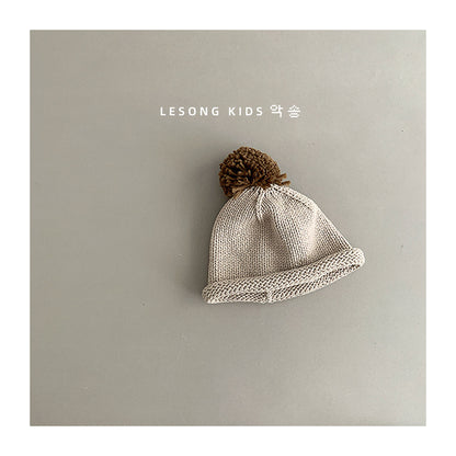 ベビー用帽子 Beige / One Size キッズ帽子 ニット ぽんぽん ロールブリム ニットキャップ【mh0011806】