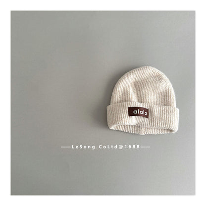 ベビー用帽子 Beige / One Size キッズ帽子 ロゴタグ ニットキャップ シンプル ビーニー【mh0011815】