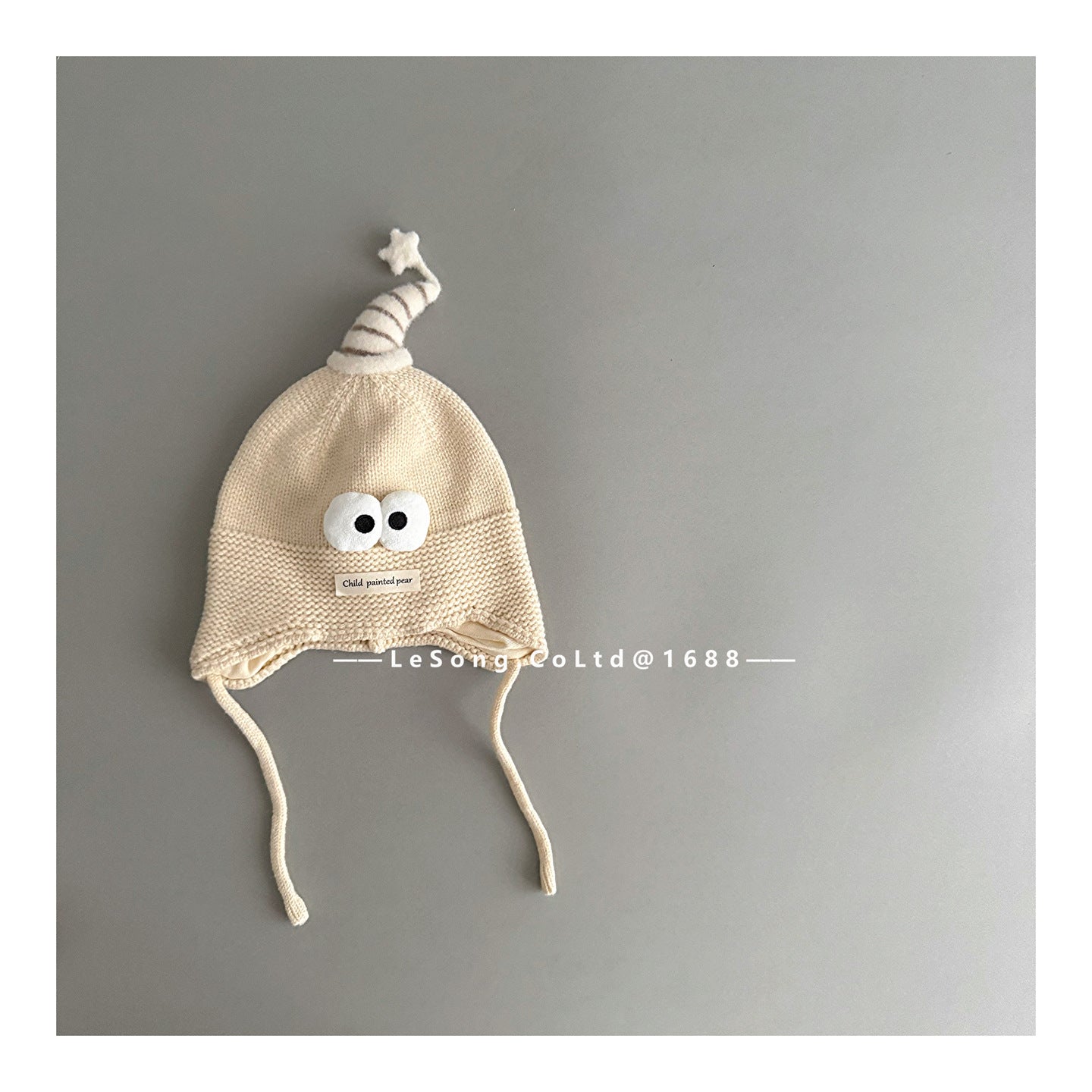 ベビー用帽子 Beige / One Size ベビー帽子 アイボール 目玉ワッペン ニットキャップ【mh0011826】