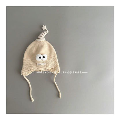 ベビー用帽子 Beige / One Size ベビー帽子 アイボール 目玉ワッペン ニットキャップ【mh0011826】
