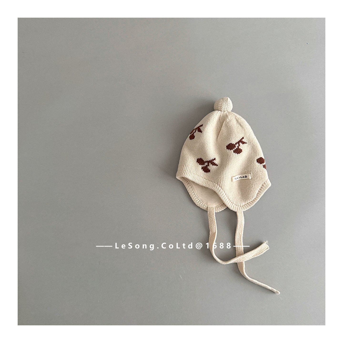 ベビー用帽子 Beige / One Size ベビー帽子 チェリー/ムーン月 ニット 耳当て付き ニットキャップ【mh0011829】