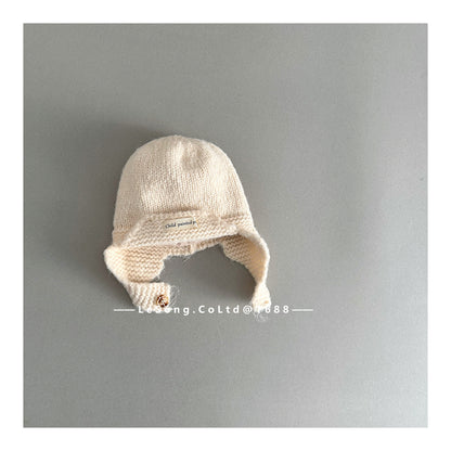 ベビー用帽子 Beige / One Size ベビー帽子 ニット ブリム 耳当て付き シンプル ニットキャップ【mh0011830】