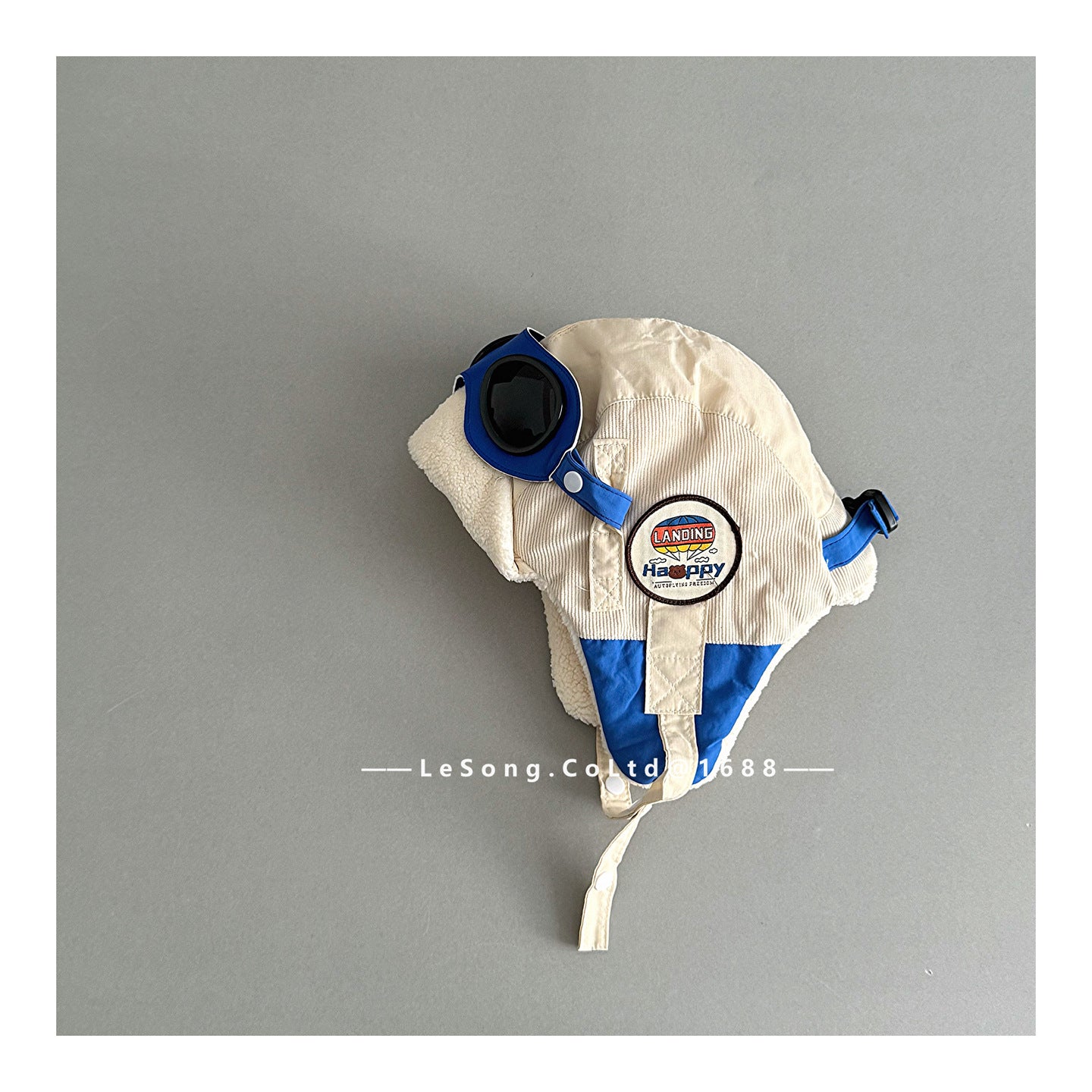 ベビー用帽子 Beige / One Size キッズ帽子 ゴーグル 耳当て付き フライトキャップ パイロット帽【mh0011836】