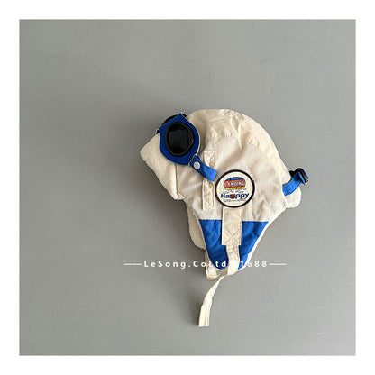 ベビー用帽子 Beige / One Size キッズ帽子 ゴーグル 耳当て付き フライトキャップ パイロット帽【mh0011836】