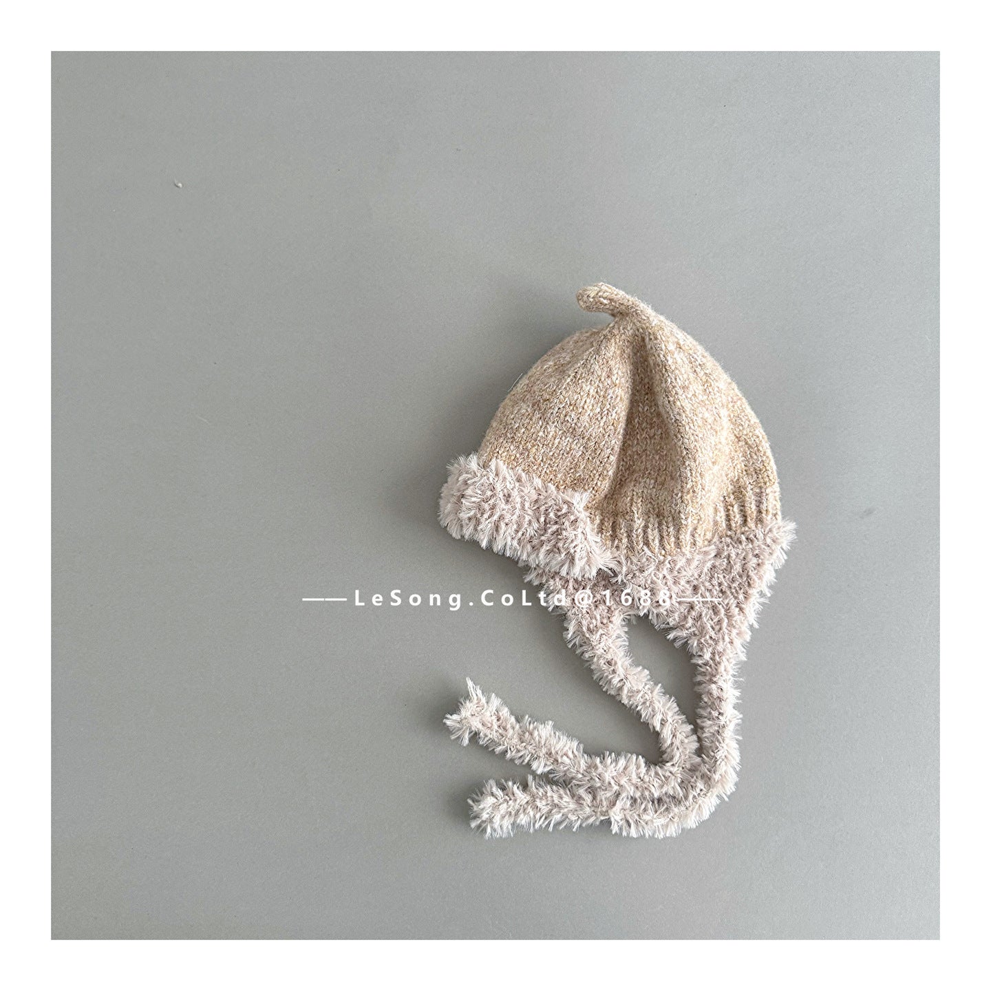 ベビー用帽子 Beige / One Size キッズ帽子 ニット 耳当て付き バイカラー ニットキャップ【mh0011846】