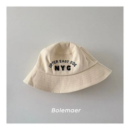 ベビー用帽子 Beige White / 50-52cm キッズ帽子 N.Y.C刺繍バケットハット【mh0008948】