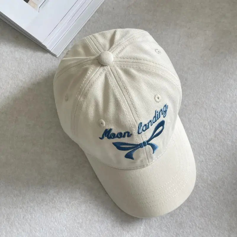 ベビー用帽子 Beige White / kids 48-52cm キッズ帽子 キャップ 野球帽 ハット リボン レターロゴ刺繍 リンク ままお揃いコーデ【mh0005511】