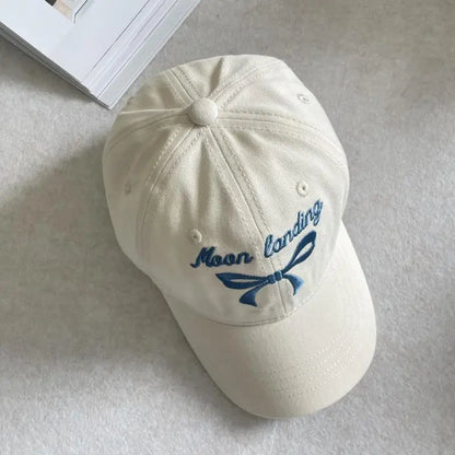 ベビー用帽子 Beige White / kids 48-52cm キッズ帽子 キャップ 野球帽 ハット リボン レターロゴ刺繍 リンク ままお揃いコーデ【mh0005511】