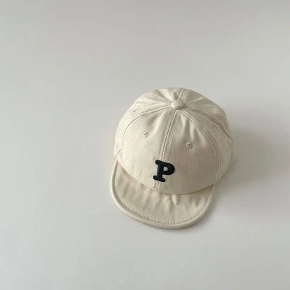 ベビー用帽子 beige white  P / 44-48cm ベビーキッズ帽子 キャップ 野球帽 ソフトブリム レターロゴワッペン サマーキャップ【mh0006328】