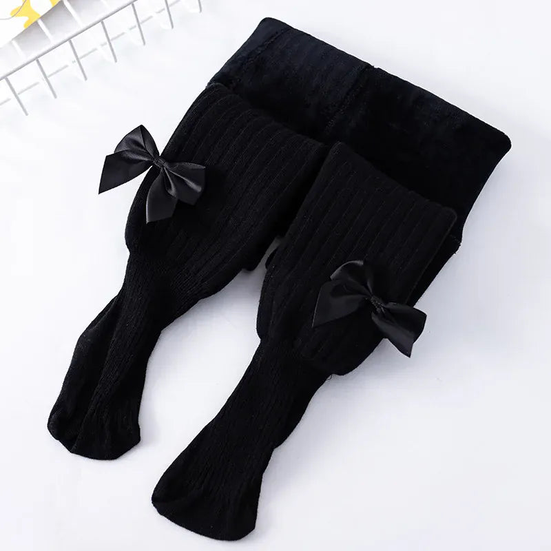 ベビー用靴下・タイツ black / 1-2Y キッズタイツ 裏ファーフリース リボンパンツ レギンスパンツ 暖パン 防寒パンツ ガールズ 女の子 子供服