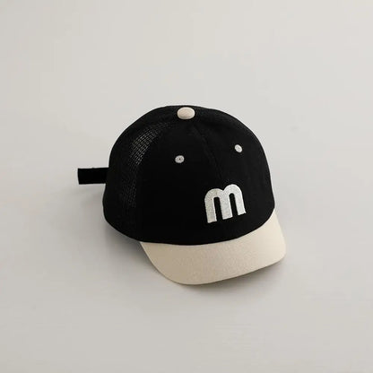 ベビー用帽子 Black / 46-50cm ベビー帽子 メッシュキャップ 野球帽 アルファベット刺繍 サマーハット【mh0005592】