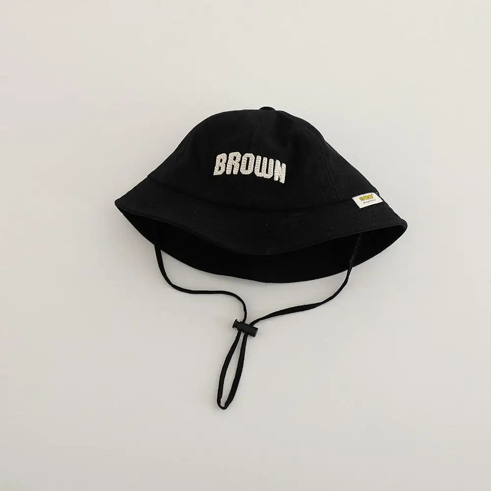 ベビー用帽子 black / 48-50cm キッズ帽子 バケットハット サファリハット レターロゴ刺繍【mh0005079】